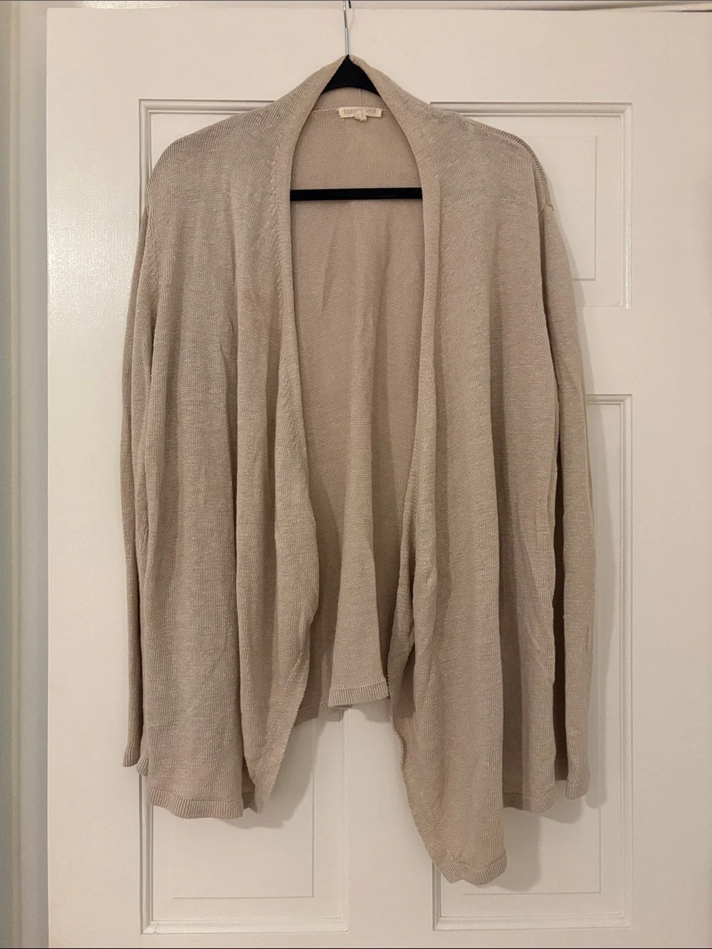 Eileen Fisher Light Taupe Draped Open-Front Lightweight Cotton Cardigan